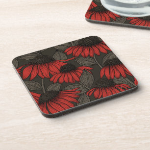Red coneflowers on brown coaster