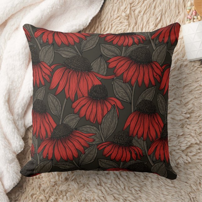 Red coneflowers on brown cushion (Blanket)