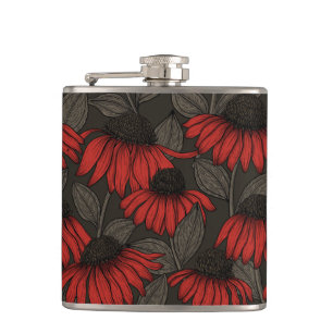 Red coneflowers on brown hip flask