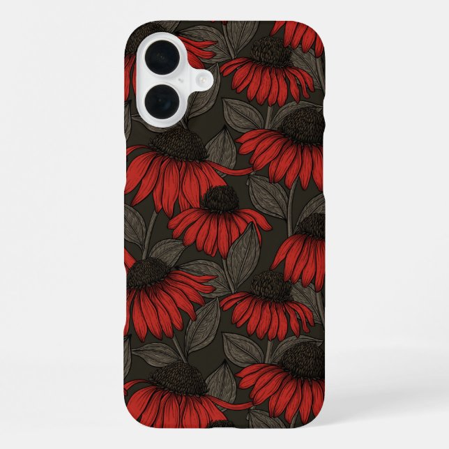 Red coneflowers on brown iPhone case (Back)