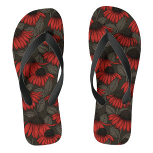 Red coneflowers on brown jandals