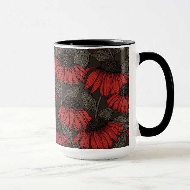 Red coneflowers on brown mug (Right)