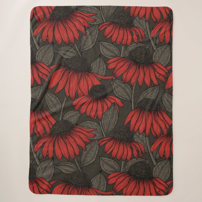 Red coneflowers on brown sherpa blanket (Front)