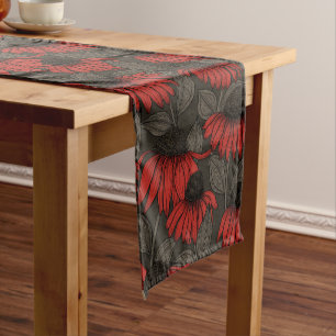 Red coneflowers on brown short table runner