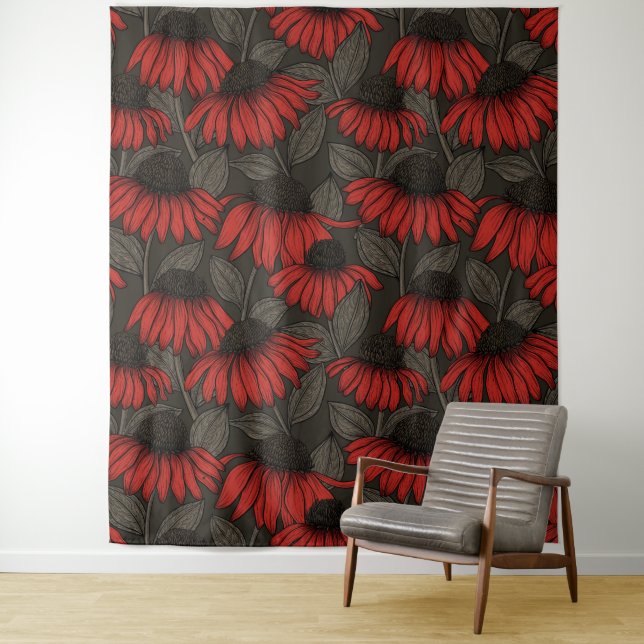 Red coneflowers on brown tapestry (In Situ)