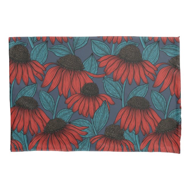 Red coneflowers pillowcase (Front-Left)