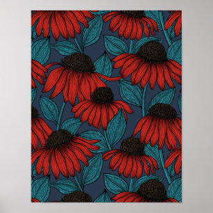 Red coneflowers poster