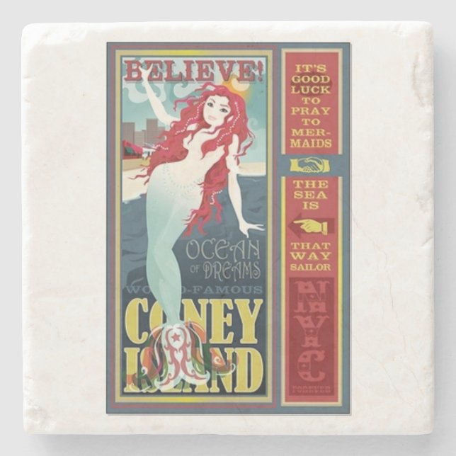 red coney island mermaid stone coaster (Front)