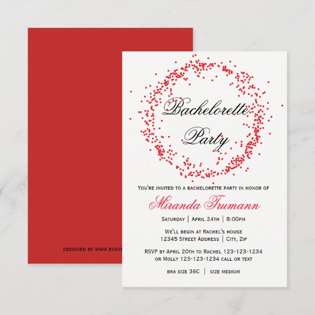 Red Confetti - 3x5 Bachelorette Party Invitation (Front/Back)