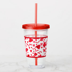 Red Confetti Hearts Pattern Acrylic Tumbler