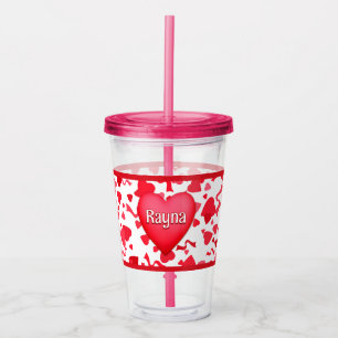 Red Confetti Hearts Pattern Personalised Acrylic Tumbler