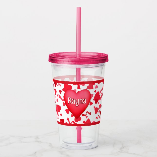 Red Confetti Hearts Pattern Personalised Acrylic Tumbler (Front)
