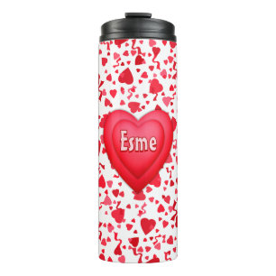 Red Confetti Hearts Personalised Thermal Tumbler