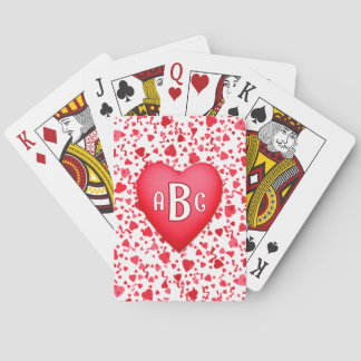 Red Confetti Hearts Personalized Initials Playing Cards
