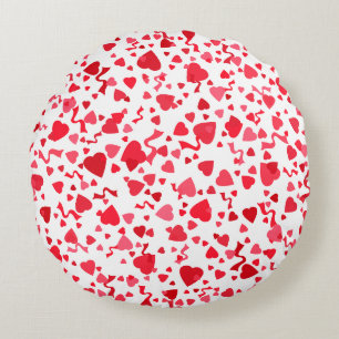 Red Confetti Hearts  Round Cushion
