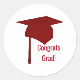 Red Congrats Grad Graduation Cap Tassel Stickers