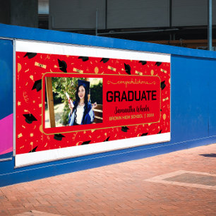 Red Congrats Graduate Custom Photo Graduation Banner