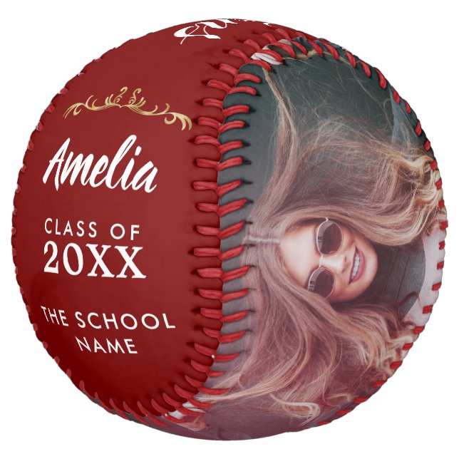 Red Congratulations Grad Graduation 2 Photo Softball (Angled)