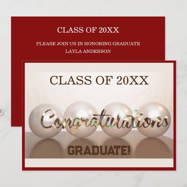 Red Congratulations Graduate Graduation Balloon Invitation (Front/Back)