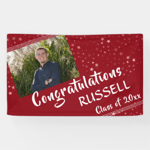 Red Congratulations Photo Stars Graduation Banner