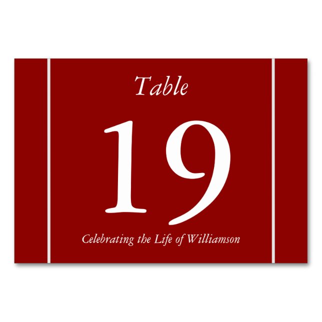 Red, Conservative, Low-Key Table Number Card (Front)