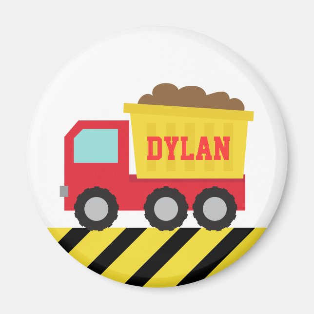 Red Construction Dump Truck Personalised Magnet (Front)