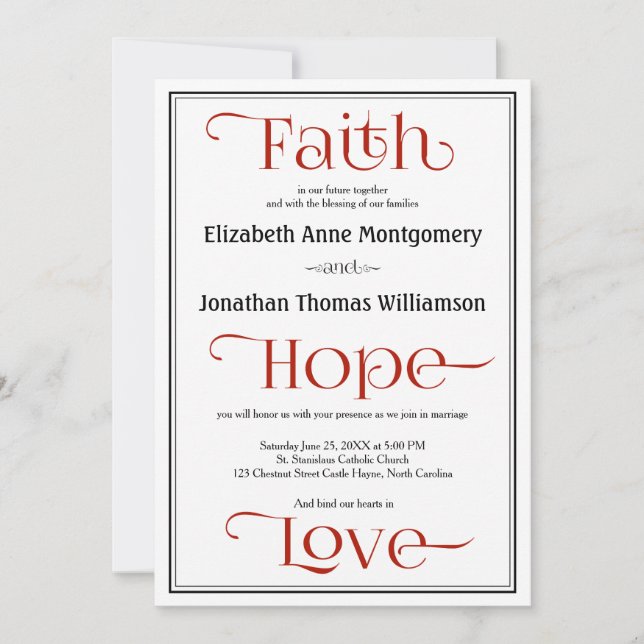 Red Contemporary Christian Wedding Invitations (Front)