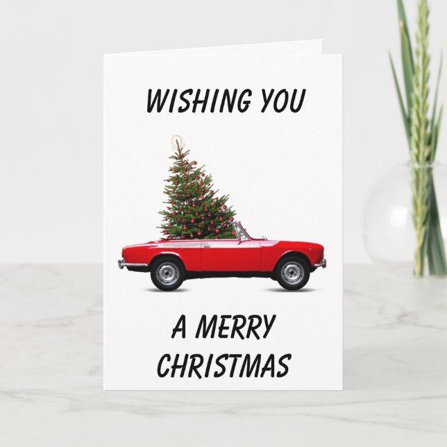 RED CONVERTIBLE STYLE "MERRY CHRISTMAS" HOLIDAY CARD (Front)