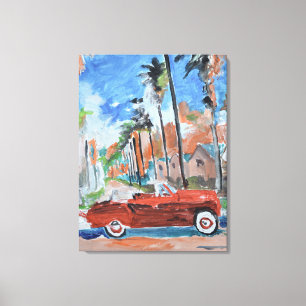 Red Convertible Under Palm Trees Canvas Print