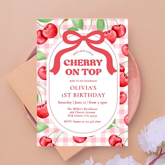 Red Coquette Bow Cherry On Top Birthday Party Invitation (Creator Uploaded)