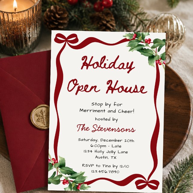 Red Coquette Bow Christmas Holiday Open House Invitation (Creator Uploaded)
