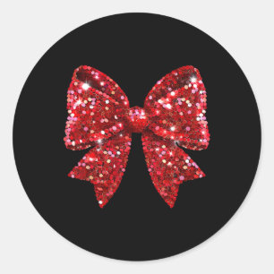 Red Coquette Bow Disco Ball Christmas Holiday Wome Classic Round Sticker