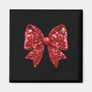 Red Coquette Bow Disco Ball Christmas Holiday Wome Magnet