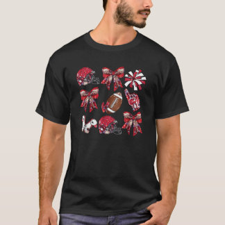 Red Coquette Bow Football Game Day Women Girls Kid T-Shirt