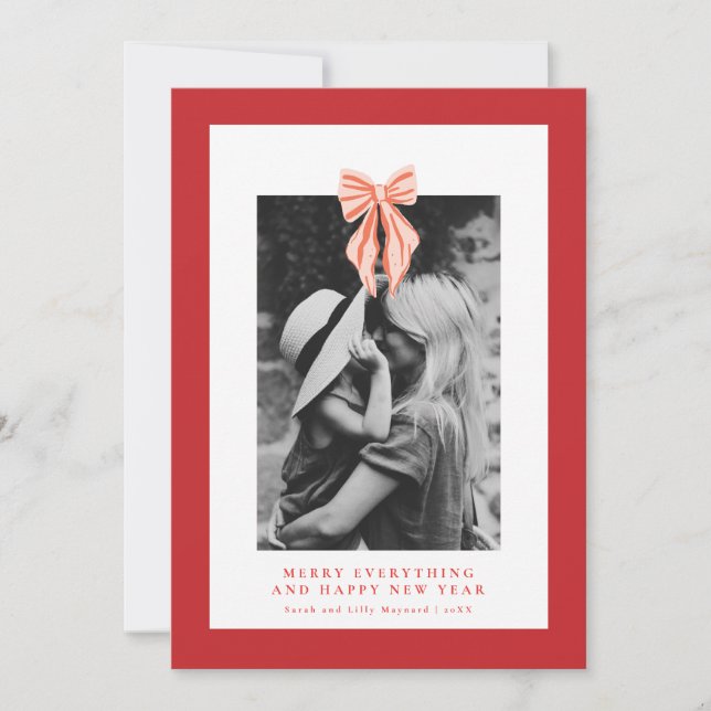 Red Coquette Bow Holiday Photo Card (Front)