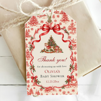 Red Coquette Bow Script Christmas Tree Party Gift Tags