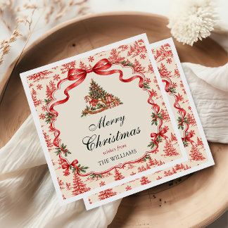 Red Coquette Bow Script Christmas Tree Party Napkin