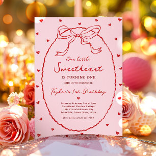 Red Coquette Bow Valentine's 1st Birthday Party Invitation