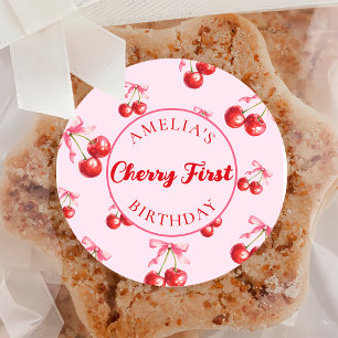 Red Coquette Cherry First Birthday Sticker