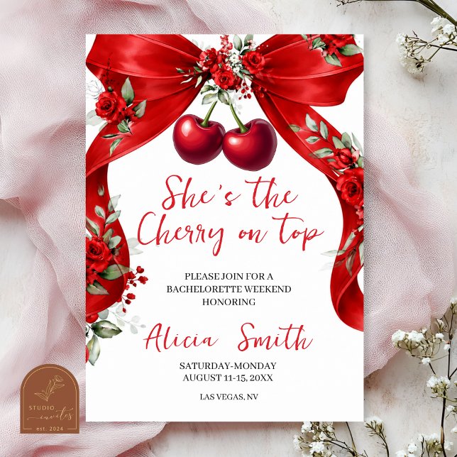 Red Coquette Cherry on top bachelorette weekend Invitation (Creator Uploaded)