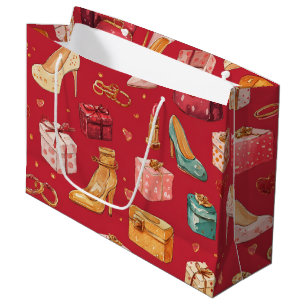 Red Coquette Christmas Glam Pattern Large Gift Bag