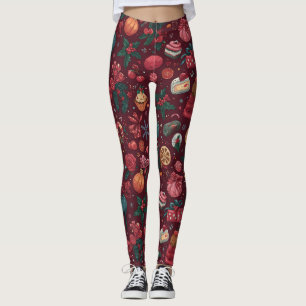 Red Coquette Christmas Glam Pattern Leggings