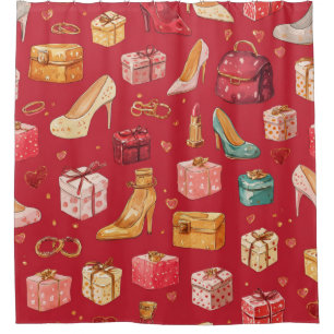 Red Coquette Christmas Glam Pattern Shower Curtain