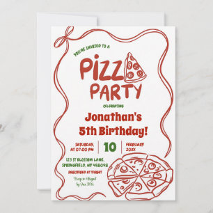 Red Coquette Pizza Party Kids Birthday Invitation