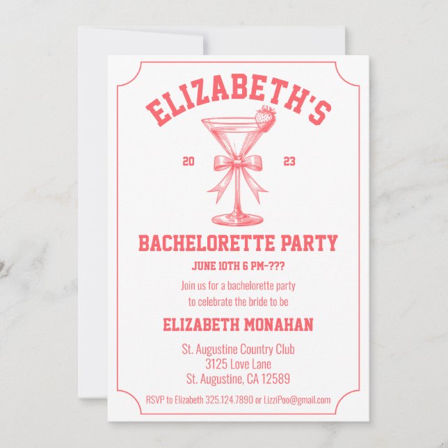 Red Coquette Retro 80s Country Club Bachelorette Invitation (Front)