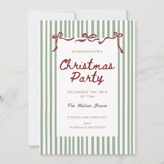 Red coquette Whimsical Hand Drawn Christmas Party Invitation (Front)