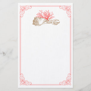 Red Coral and Shells Stationery