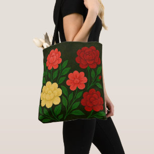 Red, Coral, and Yellow Flower Tote Bag
