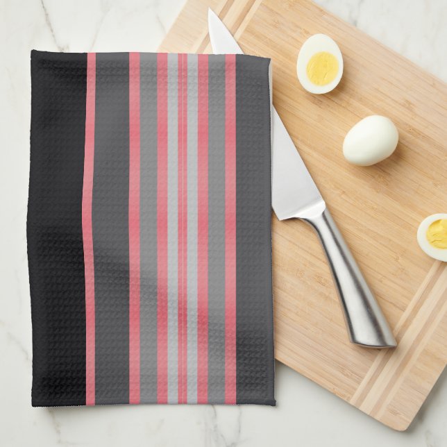 Red Coral Black And Grey Kitchen Hand Towel (Quarter Fold)