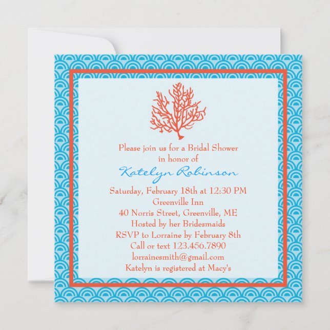 Red Coral Bridal Shower Invitation (Front)